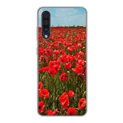 Produktbild von MuchoWow® Handyhülle Schutzhülle Hülle für Samsung Galaxy A30s Eine Wiese voller Mohnblumen Silikon Softcase Handy Hülle - Karteninhaber