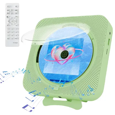 Obrázok produktu pre AIORBER Multifunkčný Bluetooth CD prehrávač s displejom, nástenným a stolným stojanom, USB, FM, konektorom pre slúchadlá, časovačom, zelený