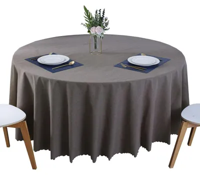 Immagine prodotto di Tovaglia rotonda, antimacchia, realizzata in un misto di cotone e lino, impermeabile, di colore marrone scuro, con un diametro di 260 cm