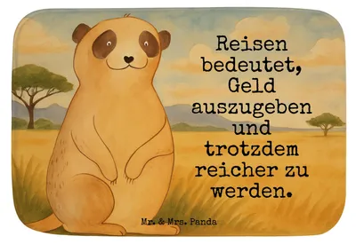 Produktbild von Mr. & Mrs. Panda Badteppich Erdmännchen Design - Weiß - Geschenk, Spruch, Reisen, Badezimmerteppich, Badematte, Afrika, Traveling, Duschvorleger, Teppich Bad, Weltreise