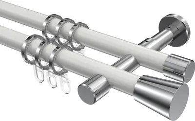Produktbild von Interdeco Gardinenstange / Vorhangstange Weiß / Chrom, Typ Prestige Sitra (Konus), 20 mm Ø 2-läufig, 160 cm