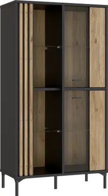 Produktbild von Glasvitrine >JOAKIMIS< Lamelle, Mauvella Eiche Nachbildung / Schwarz - 87x162,2x41,5cm (BxHxT)