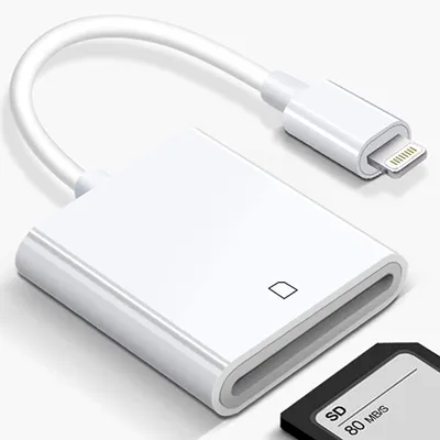 Obrázek produktu pro Adaptér Apple Lightning pro čtení SD karet, kompatibilní s iPhone, iPad, fotoaparáty pro pozorování divoké zvěře a iPhone Mini – nevyžaduje instalaci aplikace – Plug & Play
