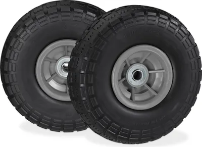 Immagine prodotto di 4 ruote per carrello a mano, pneumatici in gomma piena anti-foratura, 4.1/3.5-4", asse da 16 mm, portata fino a 150 kg, A x P: 26 x 8,5 cm, nero/grigio