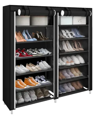 Immagine prodotto di Scaffale per scarpe - Portascarpe - 7 ripiani - Tessuto non tessuto - Struttura in metallo - Stile moderno minimalista - Da montare - Nero
