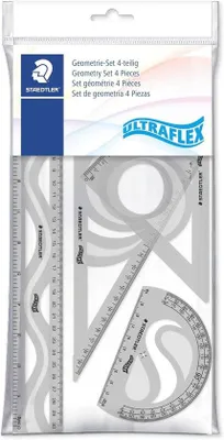 Productafbeelding van Geometrieset 4-delig met liniaal, gradenboog en tekendriehoeken