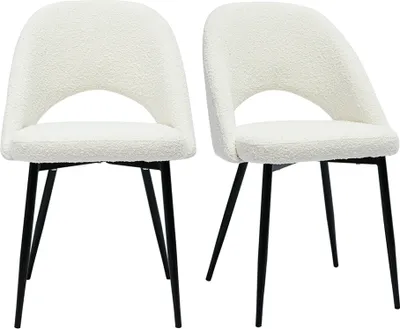 Produktbild von Miliboo - Design-Stühle aus Stoff mit Bouclé-Wolleffekt in Weiß und schwarzem Metall (2er-Set) COSETTE