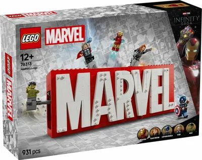 Productafbeelding van LEGO Marvel: MARVEL-logo en minifiguren - Verzamelobject inclusief Hulk, Thor, Iron Man, Black Widow en Captain America - Bouwset met Avengers-figuren - Cadeau voor jongens en meisjes vanaf 12 jaar, artikelnummer 76313