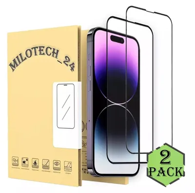 A product shot of screen protectors for an iPhone, with packaging and a phone.