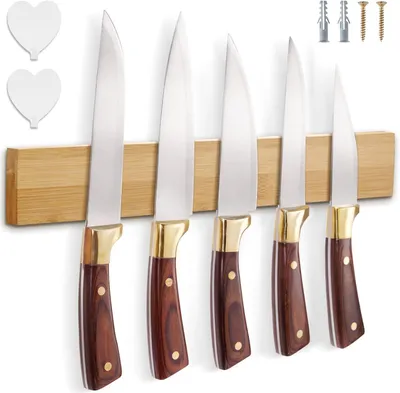 Image de Support magnétique pour couteaux de cuisine, en bambou, dimensions : 40 x 6 x 2 cm