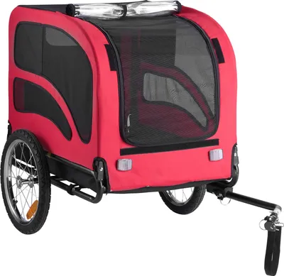 Image de SucceBuy remorque pour chiens pour animaux domestiques jusqu'à 45 kg, remorque pour vélo avec cadre et roues pliables, convient aux petits et grands chiens, attelage universel, drapeau de sécurité inclus, laisse interne, dimensions : 1350x720x840 mm