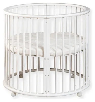 Produktbild von Buxibo Baby Box – Laufgitter – Runde Holz-Spielbox – Laufstall – Inklusive Matratze – Auf Rollen – 85x85x85 cm – Weiß