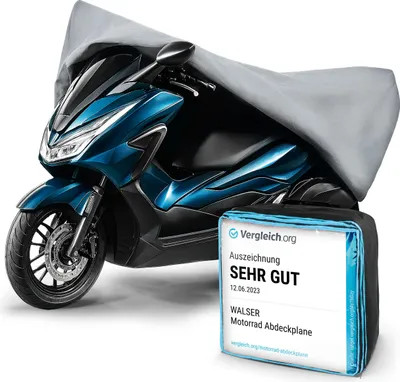 Obrázok produktu pre WALSER plachta na motorku XL, nepremokavá plachta, plachta na Vespu z robustného PVC, vonkajšia plachta na motorku, príslušenstvo na motorku, plachta na motorku sivá 255x110x135 cm