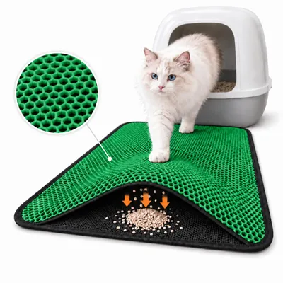 Immagine prodotto di Tappetino per lettiera Blue Eyes, tappetino per gatti 40x60 cm, tappetino impermeabile a nido d'ape a doppio strato (verde)