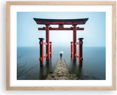 Produktbild von Gerahmtes Poster - Rahmen in heller Eiche - Itsukushima-Jinja Tempel Regenschirm - 50x40 cm - Wand Bild - Wanddeko - Wandbilder - Wandposter - Bilderrahmen - Bilder - Kunstdruck - P2NAA50x40-4241
