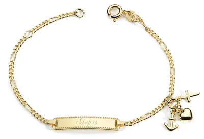 Produktbild von MATERIA by Matthias Wagner Kinderarmband mit Gravur gold - 925 Sterling Silber vergoldet mit Glaube Liebe Hoffnung 14-16cm personalisiert SA-133