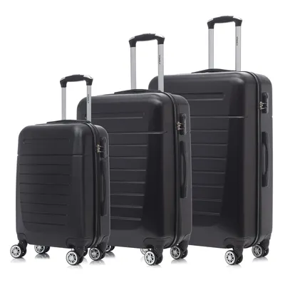 Produktbild von Suitcase Set, Rollkoffer Handgepäck, Kofferset, mit 4 Rollen 360°, Hartschalenreise Zahlenschloss, Weicher Gummigriff (3er Set, M,L&XL,Schwarz)