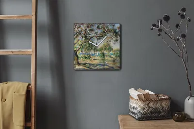 Produktbild von Coloray Hodiny Unikátní 30x30 cm  Tiché hodiny Pro obývací pokoj a kuchyň Nástěnné hodiny Plátno Bílé ručičky hodin - Stromy pobřežní vlny lodí