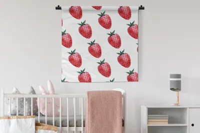 Produktbild von MuchoWow® Wandteppich Wandbehang Erdbeere - Obst - Weiß 90x90 cm Tapisserie Dekoration Wandtuch - Wandaufhänger