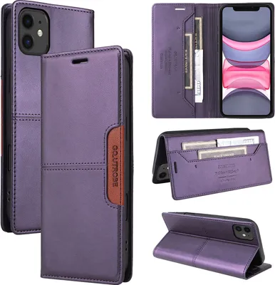 Immagine prodotto di Custodia per iPhone 11, custodia flip wallet in pelle con slot per carte e supporto Viola
