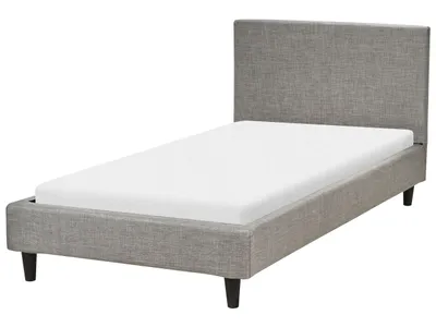Zdjęcie produktu dla BELIANI Łóżko jasnoszare tapicerowane 90 x 200 cm ze stelażem i zagłówkiem