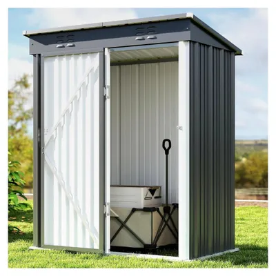Produktbild von Metall-Geräteschuppen 180 x 162 x 95 cm, Geräteschuppen aus Stahl, Gartenschuppen, Lagerschuppen für den Außenbereich, Gartenhaus für Hinterhof, Terrasse, Rasen (Grau)