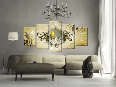 Produktbild von Akustikbild Vogel Blumen 200x100 cm Bilder Akustikschaum Hochleistungsschallabsorber Schallschutz Leinwand 5 tlg Wandbild Raumakustik Schalldämmung f-A-0052-b-n