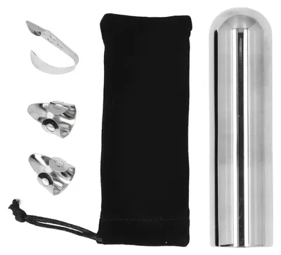 Obrázek produktu pro Ergonomický slid na kytaru – vyrobený z nerezové oceli – s palcovým plectrem – a prstovými plectrami – pro pohodlné používání – zlepšuje hratelnost – slid na kytaru