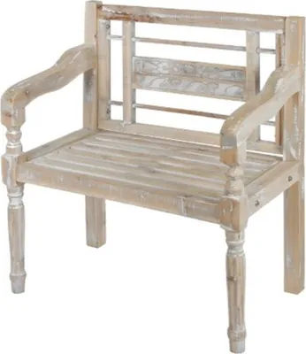 Produktbild von Casa Padrino Landhausstil Sitzbank mit Armlehnen Antik Weiß / Naturfarben 71 x 42 x H. 85 cm - Shabby Chic Deko Möbel