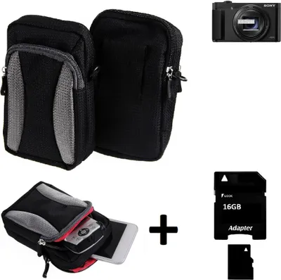 Produktbild von Kompatibel mit Sony Cyber-shot DSC-HX99 Gürtel Tasche Holster Umhänge Tasche Fototasche Schutz Hülle schwarz-grau + Extrafach K-S-Trade