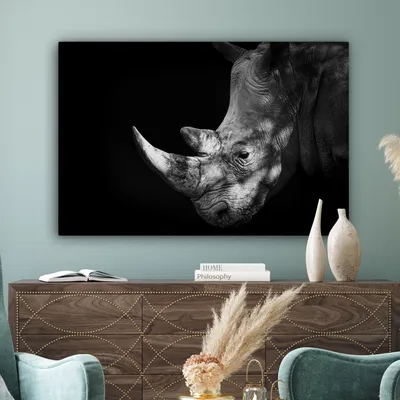 Produktbild von OneMillionCanvasses® - Leinwandbilder - 140x90 cm, Rhinozeros - Tier - Licht, Wandbilder Kunstdruck Wanddekoration