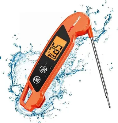 Immagine prodotto di Termometro per carne impermeabile, precisione di 0,5 °C, risposta rapida, pieghevole, nero, per barbecue