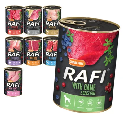 Zdjęcie produktu dla Rafi 8x400g Bezzbożowa Mokra Karma dla Dorosłych Psów Mix 8 Smaków