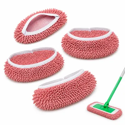 Produktbild von Wischmopp Bezug 4er Set, Mikrofaser Wischpad wiederverwendbar und waschbar mit Wäschenetz, Chenille Reinigungstuch für Laminat, Fliesen und Holzboden
