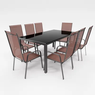 Produktbild von Gartenmöbel Set Metall Tisch 8 Stapelsessel Essgruppe Gartenset Sitzgruppe Stuhl schokobraun