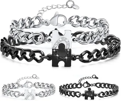 Produktbild von Sikweny 1 Paar Partner Armbänder Pärchen Armband Puzzle Armbänder Silber Und Sch