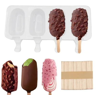 Silikon-Eisformen, 50 Stück mit Holzstäbchen, DIY-Eislutscher