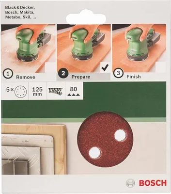 Produktbild von Bosch 5 tlg. Schleifblatt Set Ø 125 mm, K 80 Zubehör Exzenterschleifer