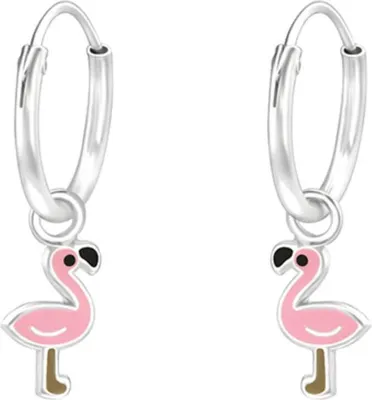 Produktbild von Kinder Creolen mit Anhänger: Ohrringe Silber 925 „Flamingo“