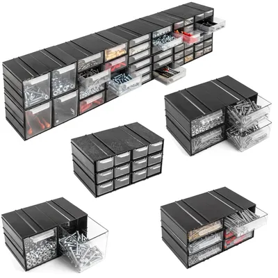 Image de Armoire modulaire avec divers tiroirs étagères 92 x 26 cm extensible en continu Module combiné transparent