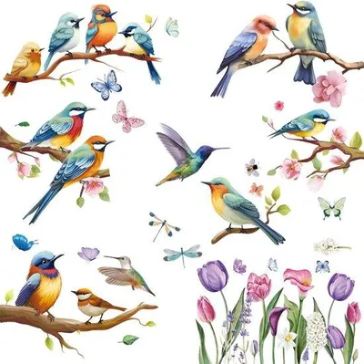 Productafbeelding van Famanu set raamstickers - 9 vellen met bloemen, vlinders en vogels
