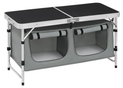 Produktbild von Faltbarer Campingtisch - Aluminium-Koffertisch - Höhenverstellbar - Mit Stauraum - Für 4 Personen - 120 x 47 cm - Schwarzgrau