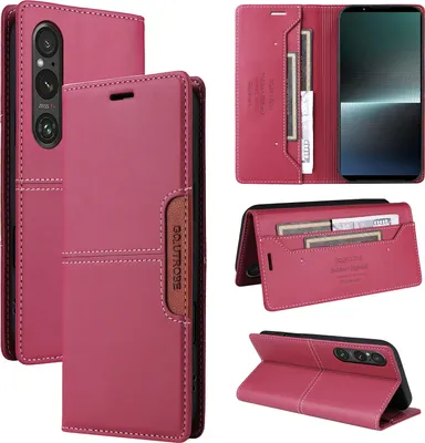 Produktbild von Handyhülle für Sony Xperia 1 V Hülle, Leder Flip Wallet Kartenfach Stand Schutzhülle Rot