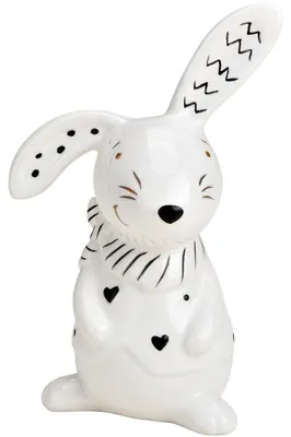 Produktbild von Osterhase weiß & Herzen schwarz Osterdeko Keramik Figur 12 cm