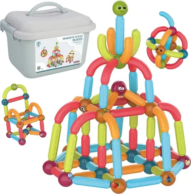 Obrázek produktu pro Magnetické stavebnice 102 dílků - magnetická hračka na stavění, STEM výuková hra od 3 let, stavebnice s tyčinkami pro děti