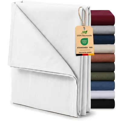 Produktbild von EllaTex Renforcé Bettlaken ohne Gummizug 140x200 Baumwolle – weiches Haustuch & Betttuch, Farbe: Weiß