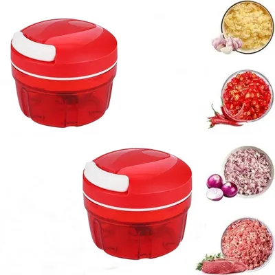 Produktbild von 2er Gemüseschneider Zwiebelhacker, 300ML Manueller Lebensmittelzerkleinerer, Haushalt Kordelzug Design Zerkleinerer Fleischmixer Küche Kochen Zubehör