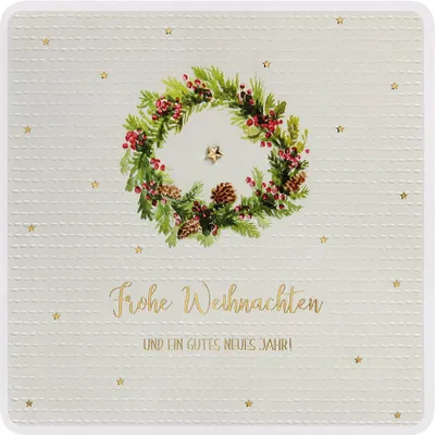 Produktbild von Weihnachten Finest Collection unverpackte Glückwunschkarte Kranz Stern Frohe Weihnachten mit Briefumschlag