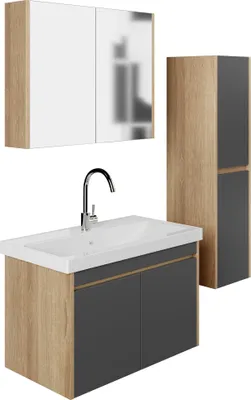 Produktbild von Badmöbel Set Dallas | Waschbecken | Unterschrank | Hochschrank | Spiegelschrank