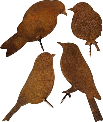 Produktbild von Metallvögel dekoratives Ornament - Gartenstecker - 4 Stück - Rostig